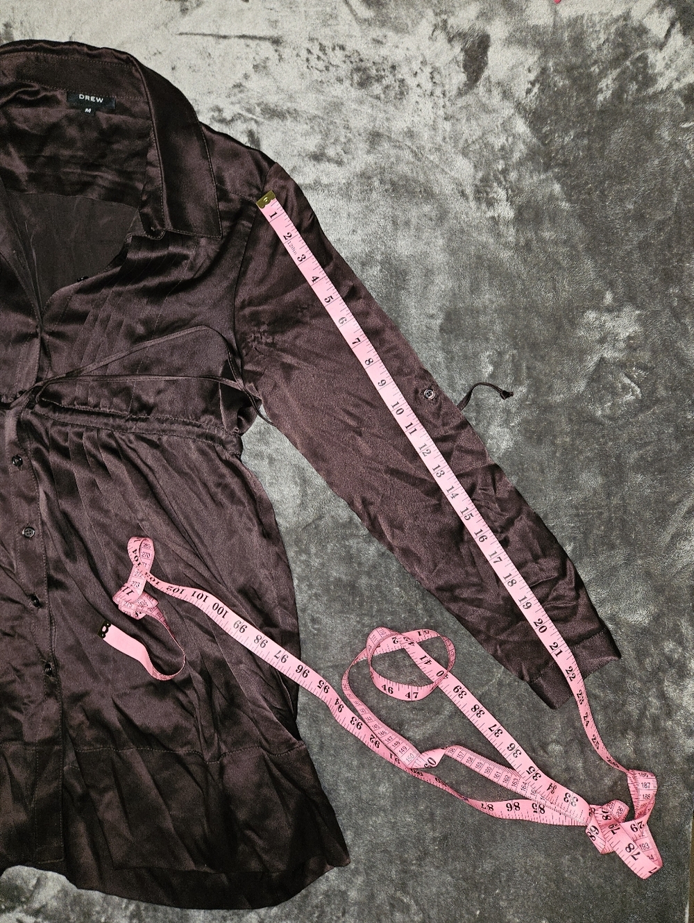 DREW 100% Silk Chocolate Brown Pintuck Pleated Tie-Waist Shirt Dress Parisian Md - Picture 8 of 8
